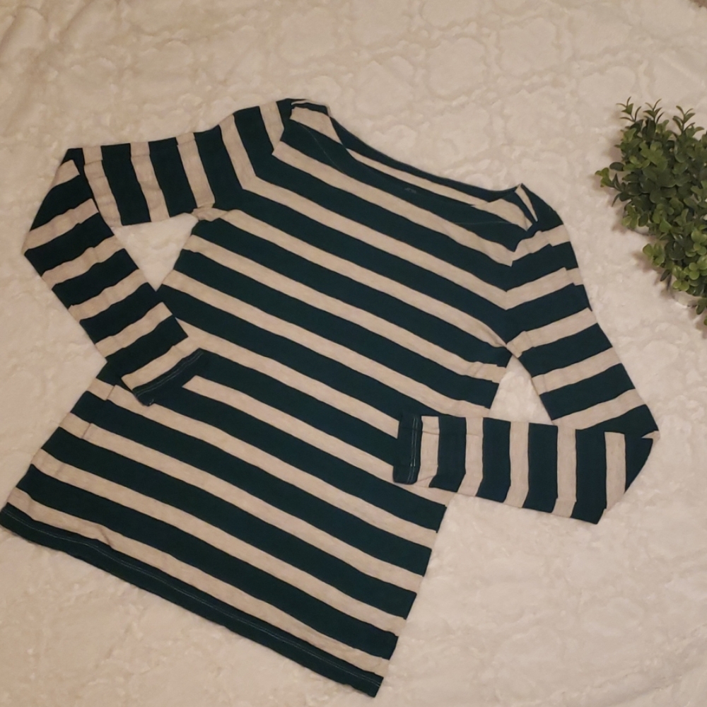 Loft Green and Beige stripped soft long sleeve tee